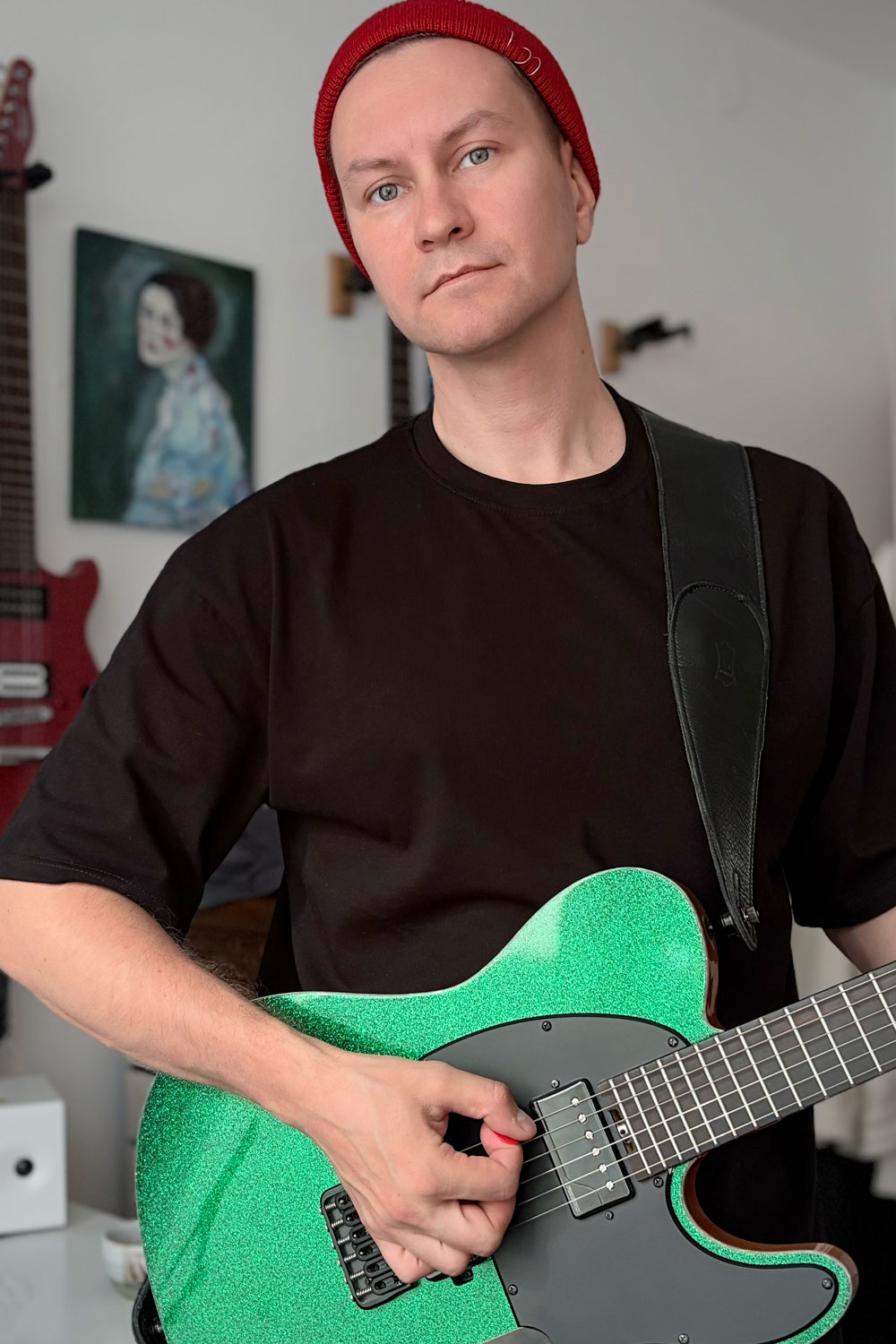 Overall picking hand and forearm position while standing with an electric guitar