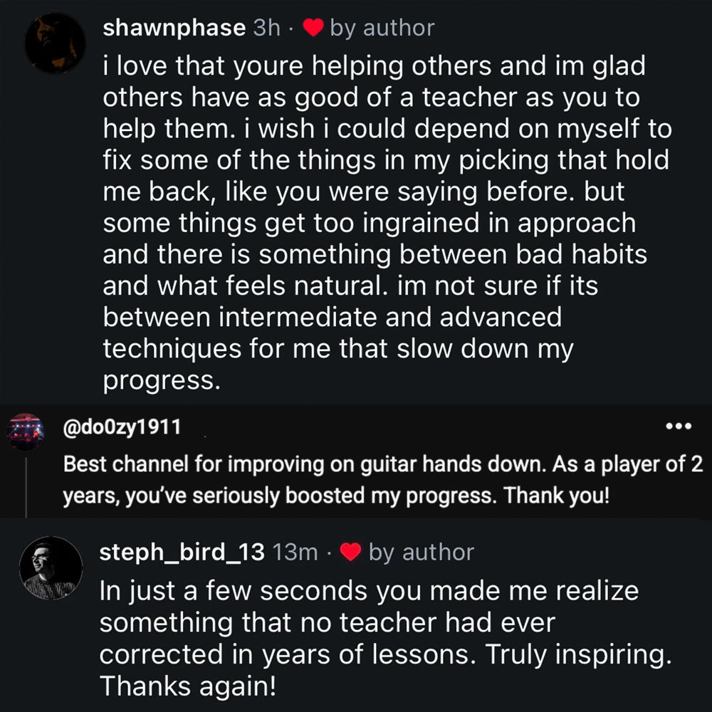 Messages from guitarists about Andrew Nitsievsky’s technique lessons and picking advice