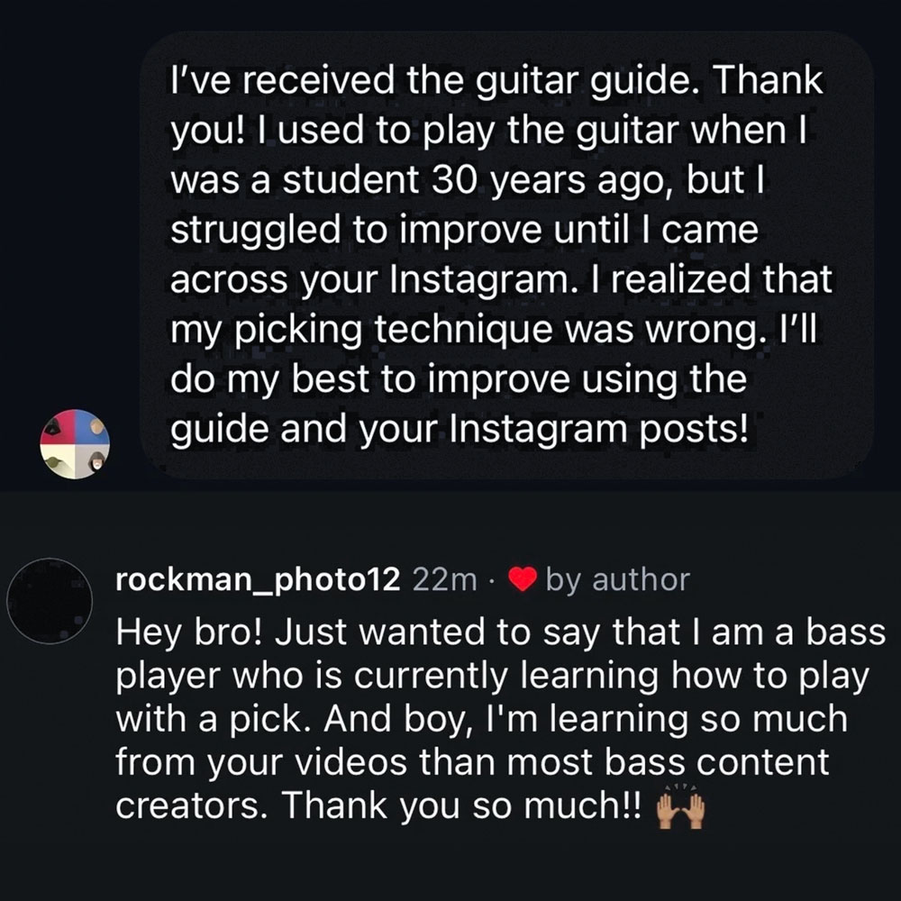 Guitarist feedback about the guitar guide and picking technique