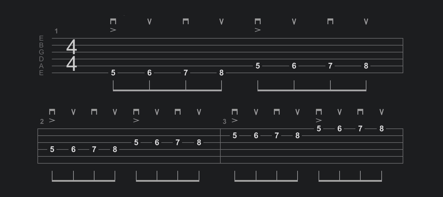 Alternate picking exercise with an accent every fourth note