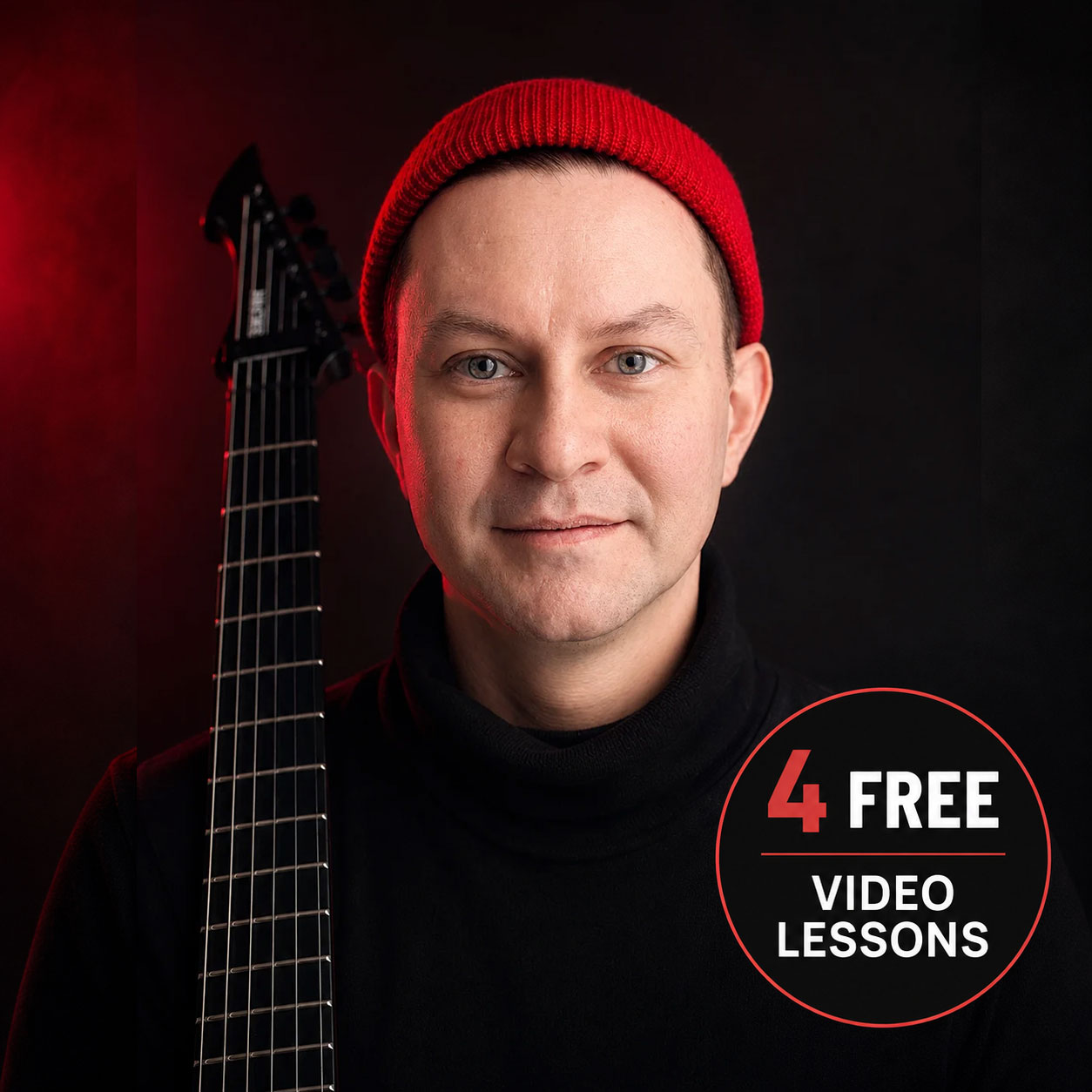 Andrew Nitsievsky with an electric guitar for free guitar technique video training