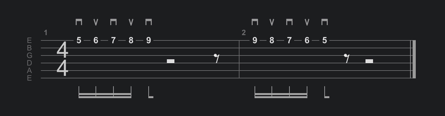 Five-note alternate picking speed burst exercise