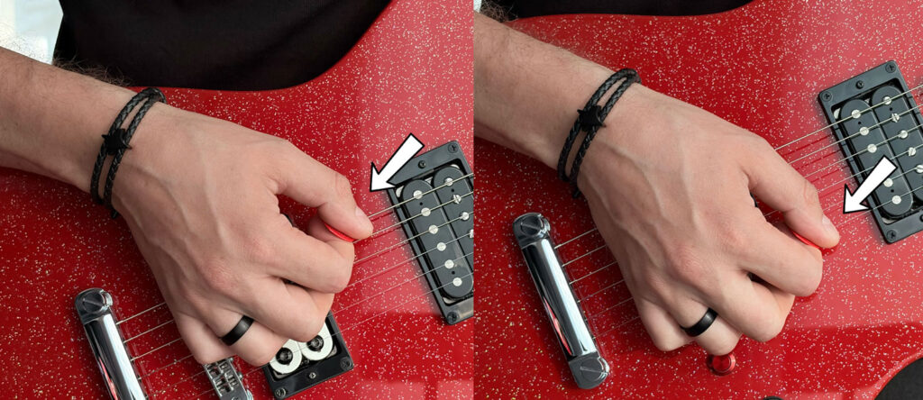 Picking hand position on low and high strings during forearm tracking
