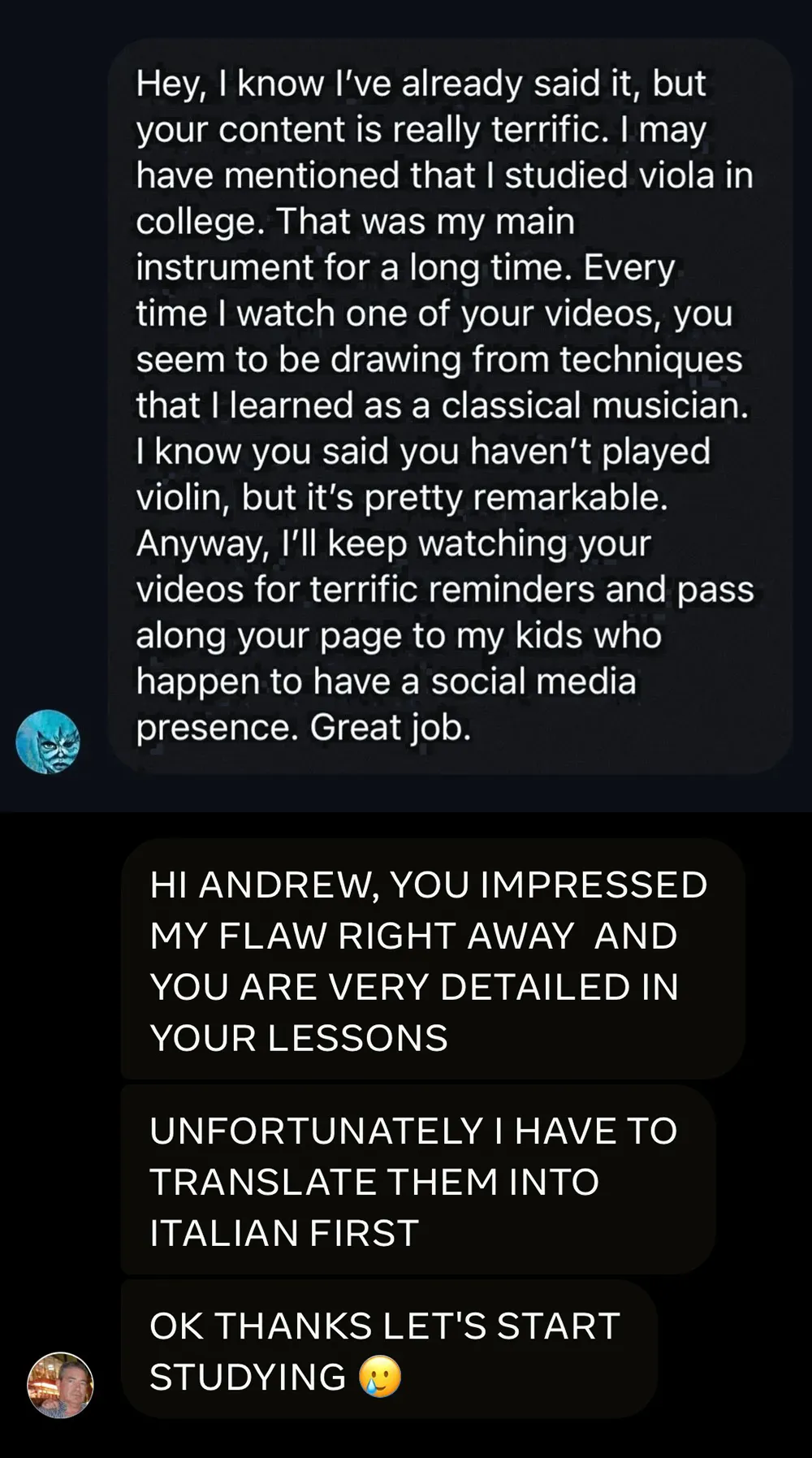 Classical musician testimonial about Andrew Nitsievsky's guitar technique teaching and a testimonial about the feedback session